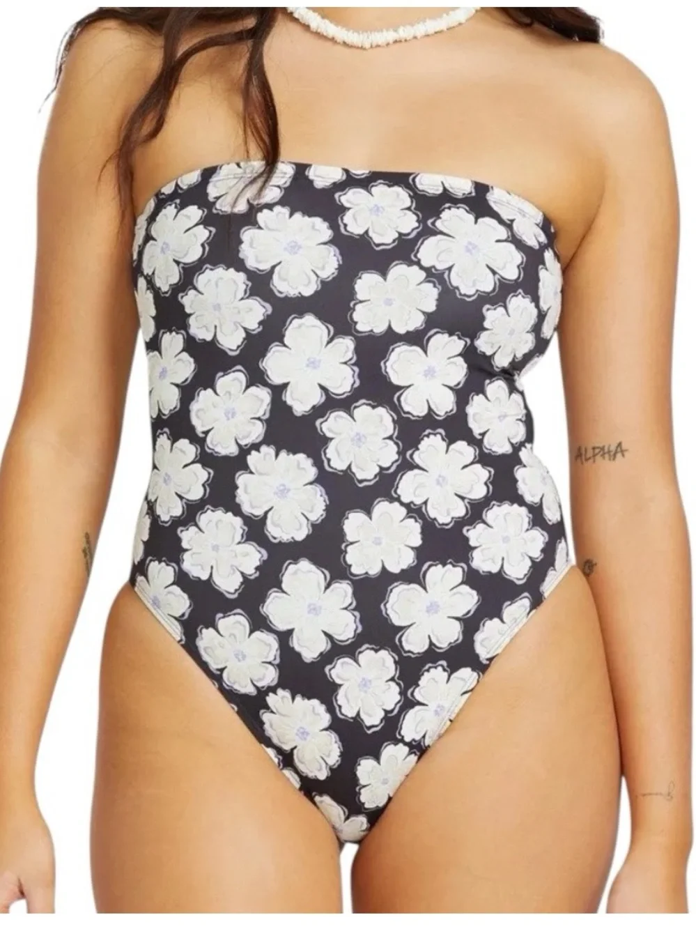 Billabong Kids Black Strapless One-Piece with White Floral Print